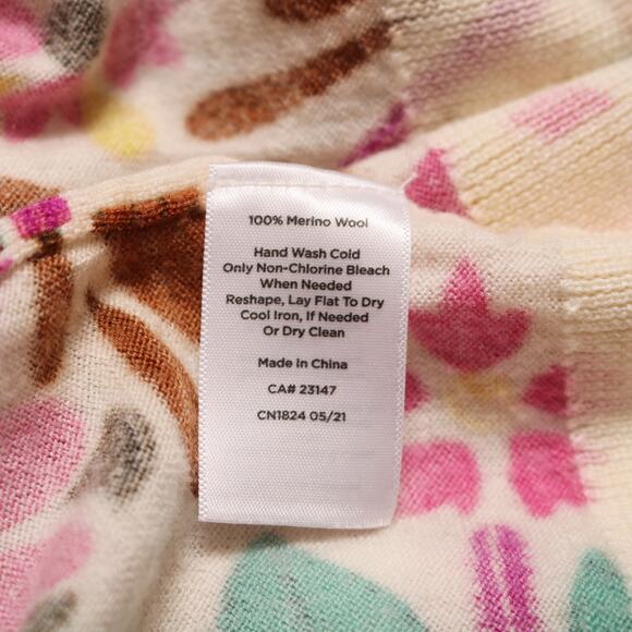 Talbots Petites Merino Wool Sweater S Spring Floral Retro Mod Print Lightweight - Picture 7 of 9